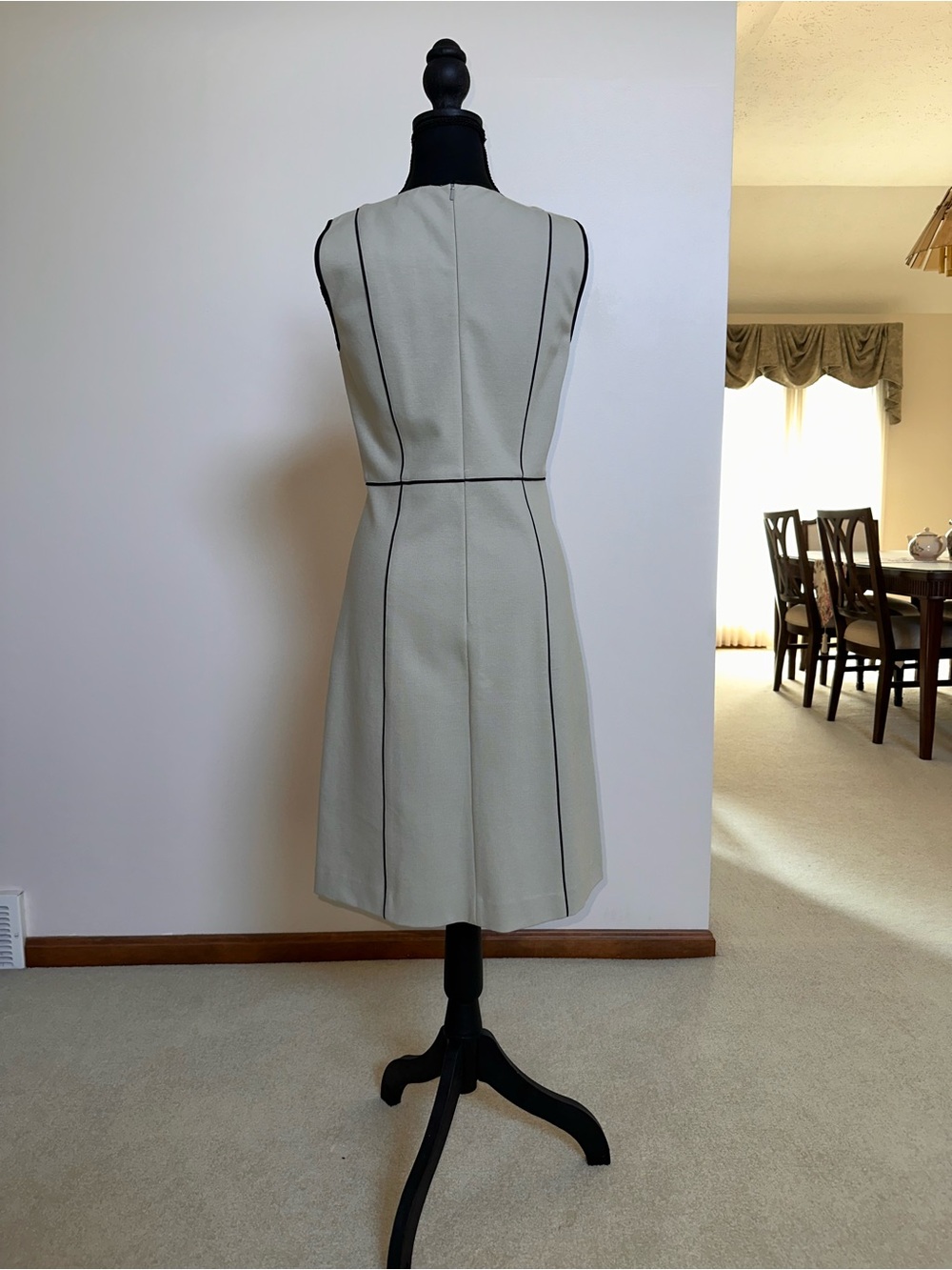 Donna Karan Gray Midi Dress with Black Piping - Picture 4 of 11